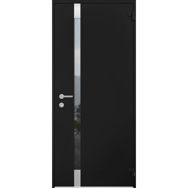 Vdomdoors Steel Door Cynex 6777 Black Stainless Inserts Single Modern Painted-W32xH80-Right-hand Outswing CYNEX6777EXD-BLK-W32 x H80-Right-hand Outswing - main