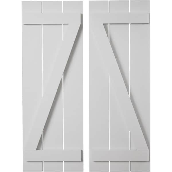 Ekena Millwork Rustic Three Board Spaced Board-n-Batten Smooth Faux Wood Shutters w/Z-Board, 17 1/2W x 80H, PR SHUBSZ17X80SMPR - main