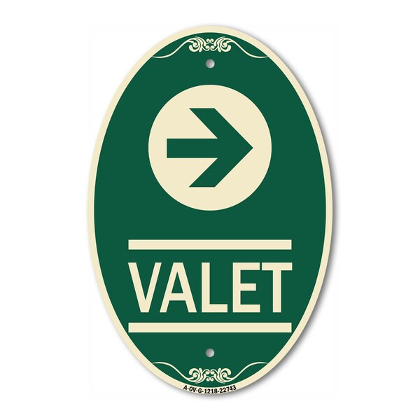 Signmission Valet Right Arrow, 12 Inch X 18 Inch Architectural Oval, Heavy Gauge Aluminum A-OV-G-1218-22743 - main
