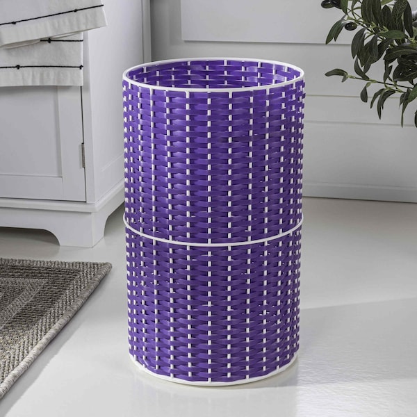 Happimess Cecil Modern 4.13-Gallon Faux Wicker Cylinder Waste Basket, Purple/White HPM1100E - main