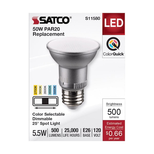 Satco Products Satco PAR20 E26 (Medium) LED Bulb Tunable White/Color Changing 50 Watt Equivalence 1 pk S11580 - main