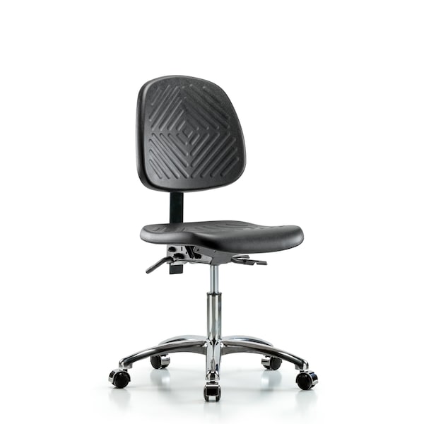 Blue Ridge Ergonomics Desk Chair Desk Chair, Med, Poly, Bk Chrm, Tilt, Casters, No Arms, 17" to 22" Height, Black; Blue BR-PDHCH-MB-CR-T1-A0-CC - main