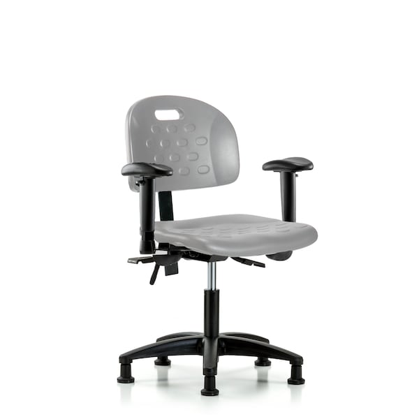 Blue Ridge Ergonomics Polyurethane Chair - Desk Height with Adjustable Arms & Stationary Glides in Gray Polyurethane HPDHCH-RG-T0-A1-RG-GRY - main