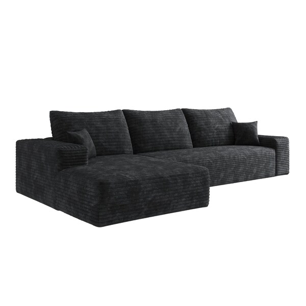 Homeroots 107" Black Corduroy Modular Compression Foam Sofa With Toss Pillows 712964 - main