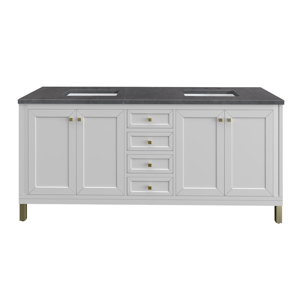James Martin Vanities Chicago 72 in. Double Vanity, Glossy White, w/ 3 CM Charcoal Soapstone Silestone Top 503-V72-GW-3CSP - main