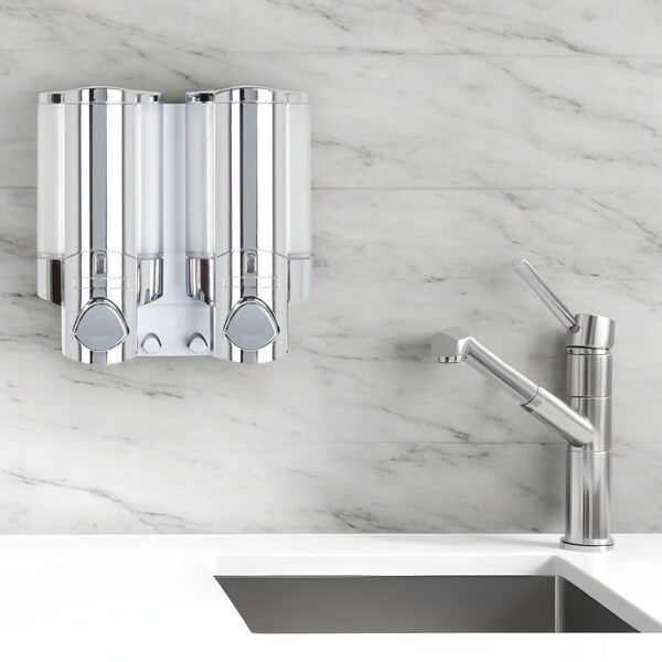 Homeroots Silver Heavy Duty Plastic Two Chamber Wall Mount Soap Dispenser 571494 - main