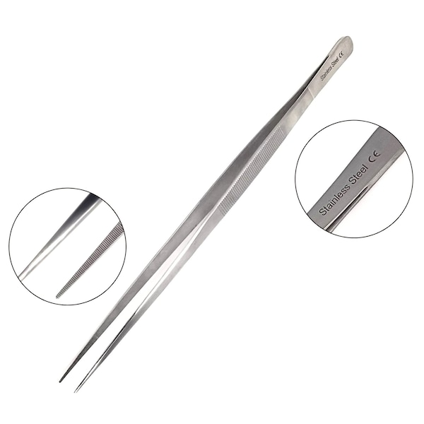 A2Z Scilab Culinary Tweezers, Narrow Precision Serrated Jaws, 12 Inch Straight, Stainless Steel Tongs A2Z-ZR1051 - main