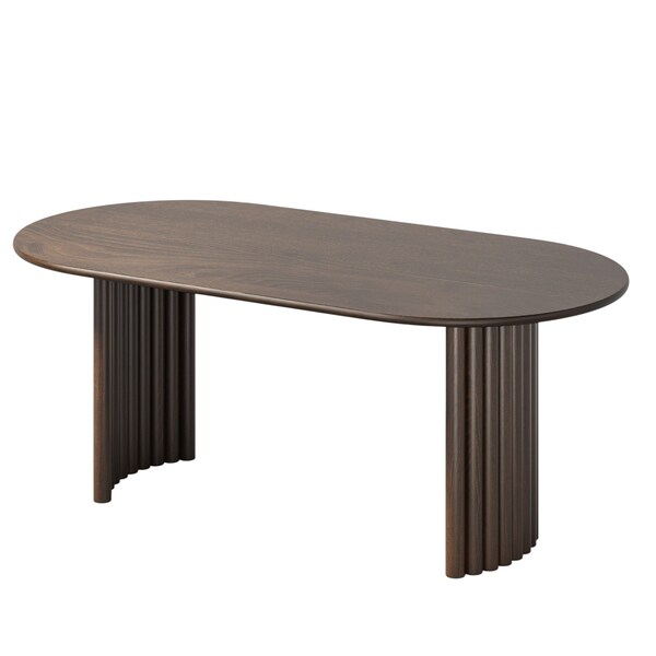 Homeroots 79" Walnut Solid Wood Double Pedestal Base Oval Dining Table 721108 - main