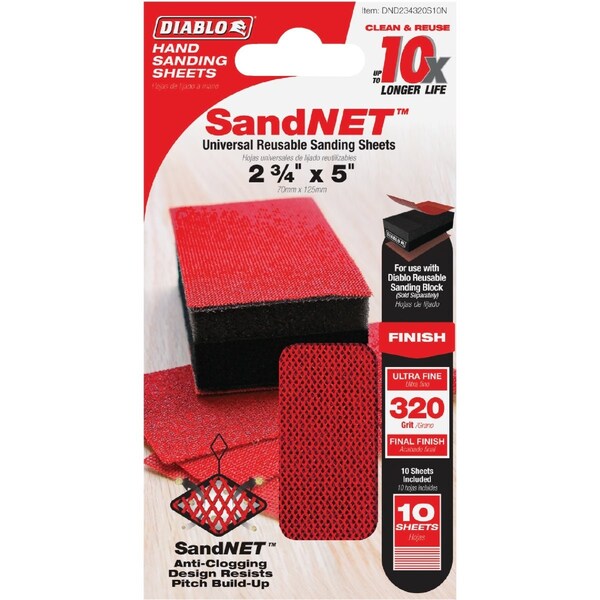 Diablo SandNET 2-3/4'' x 5'' 320-Grit Reusable Hand Sander Refill Sheets, 10PK DND234320S10N - main