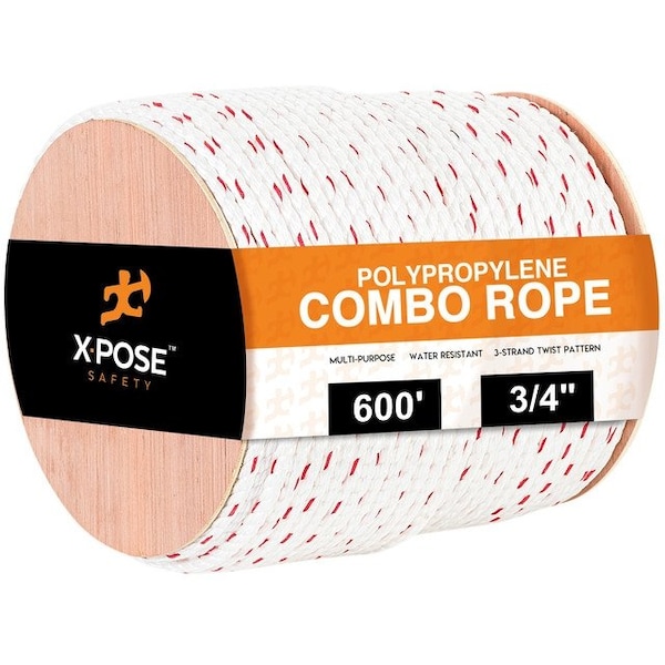 Xpose Safety Poly Combo 3 Strand Safety Rope, 3/4 x 600' UV Coated PCR34-600-X - main