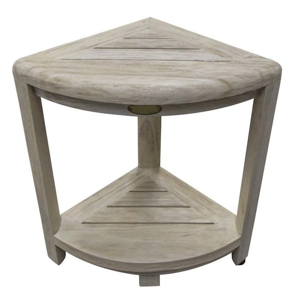 Homeroots 17" White Teak Corner Shower Bench 376705 - main