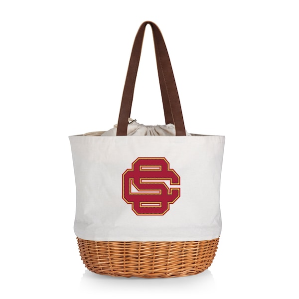 Picnic Time Family Of Brands NCAA USC Trojans Alternate Coronado Canvas and Willow Basket Tote - Picnic Bag 203-00-187-098-0 - main