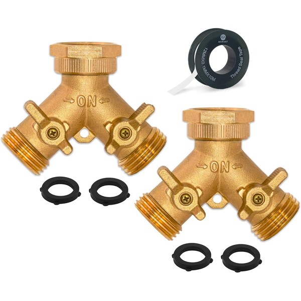Morvat Heavy Duty Hexagonal Brass 2 Way Garden Hose Y Splitter, 2PK MOR-BCONNECTOR-2-2PACK-NEW-A - main