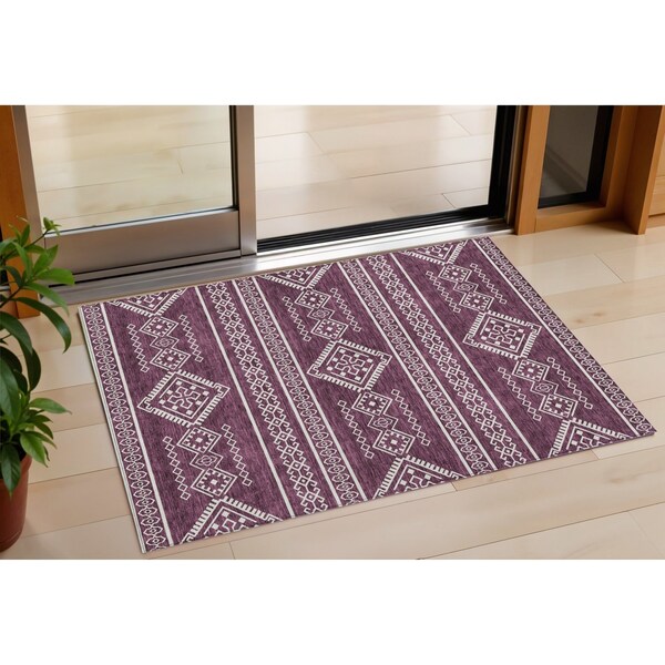 Homeroots 3' X 5' Eggplant And Ivory Southwestern Washable Indoor Outdoor Area Rug 593666 - main