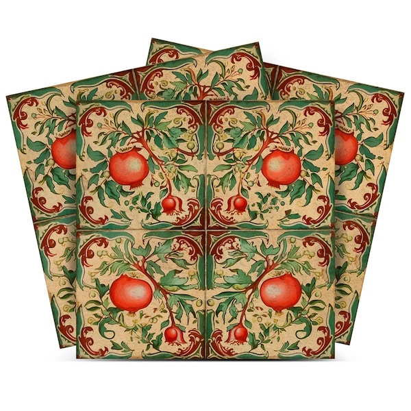 Homeroots 12" x 12" Green And Red Vinyl Arabesque Peel And Stick Removable Tiles 569228 - main