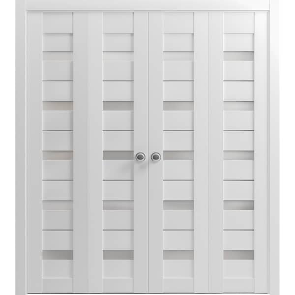 Sartodoors Sliding Closet Double Bi-fold Doors White Solid Core Modern Interior QUADRO4445DBF-WS-96 x 96 (4* 24x96) - main