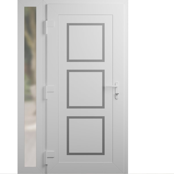 Vdomdoors Front Exterior Prehung Metal-Plastic Door, Manux 8661 White Silk, Side Sidelite Transom, Office Com MANUX8661EXD-WS-W36+16xH80-RH - main