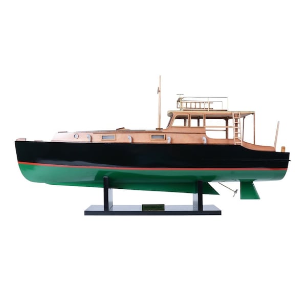 Homeroots 15" Black and Green Solid Wood Hand Painted 1934 Hemingway Pilar Fishing Boat Model Boat 402240 - main