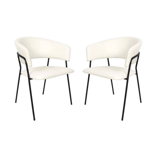 Manhattan Comfort Slate Contemporary Modern Vegan Leather Metal Armchair in Ivory - Set of 2 DC1531-3 - main