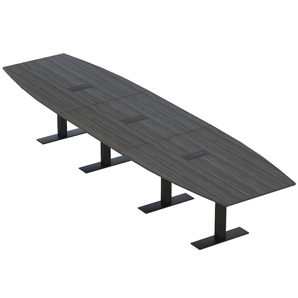 Skutchi Designs 16ft Conference Table With Power Unit | 16 Person Modular Boat Meeting Table | Harmony Series HAR-BOT-48X192-T.BK-WA7949-EBLK - main