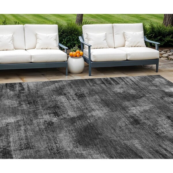 Homeroots 10' X 14' Gray Charcoal And Silver Abstract Washable Indoor Outdoor Area Rug 587139 - main