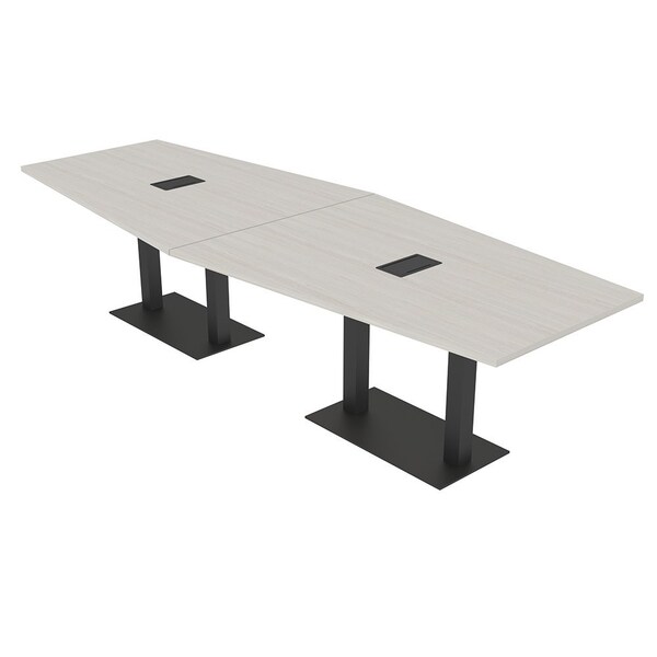 Skutchi Designs Hexagon Conference Table With Power Unit, 48 in W, 144 in L, Ivory HAR-HEX.IR-48X144-DOU.BK-K458-EBLK - main