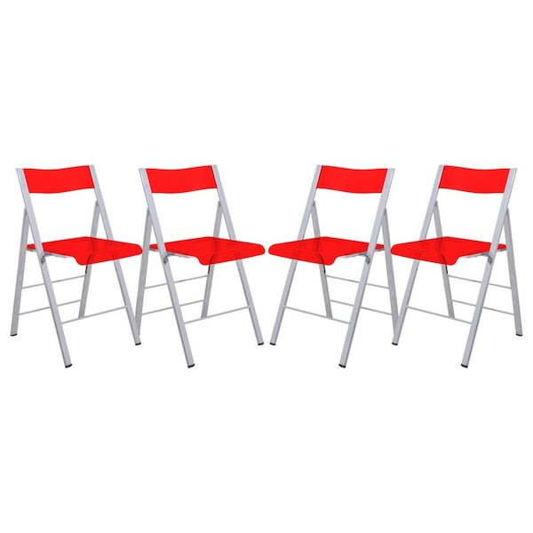 Leisuremod Menno Modern Acrylic Folding Chair, Red, 4PK MF15TR4 - main