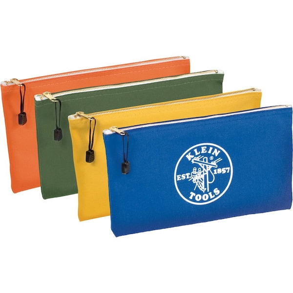 Klein Tools Zipper Bags, Canvas Tool Pouches, Olive/Orange/Blue/Yellow, 4-Pack 5140 - main