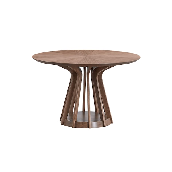Homeroots 47" Walnut Wood Pedestal Base Round Top Dining Table 631303 - main