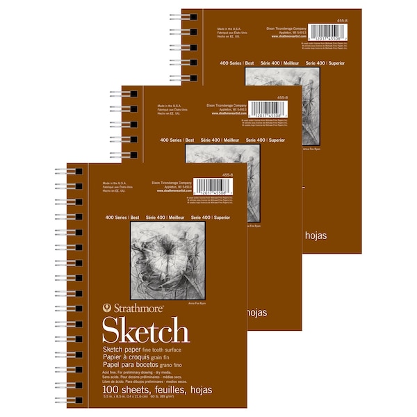 Strathmore 400 Series Sketch Pad, Side Wire Binding, 100 Sheet, 5.5x8.5 inch, 3PK P455-8-06 - main