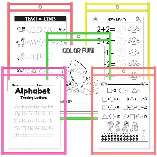 C-Line Products 40810 Reusable Dry Erase Pockets Assorted 9 x 12 10 Per Pack 40810 - main