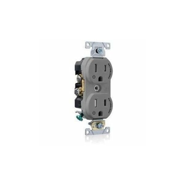 Leviton Dec Plus Dup 15A 125V TR 2Mrk-Ctrl Gry TBR15-S2G - main