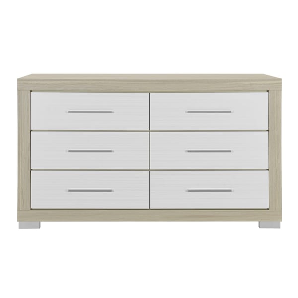 Homeroots 63" Natural And White Wood Six Drawer Double Dresser 643689 - main