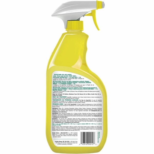 Simple Green Industrial Cleaner and Degreaser, Concentrated, Lemon, 24 oz Spray Bottle, 12PK 3010001214002 - main