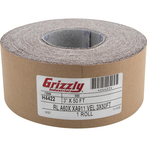 Grizzly 3" x 50' A/O Sanding Roll 60 Grit, H&L H4422 - main