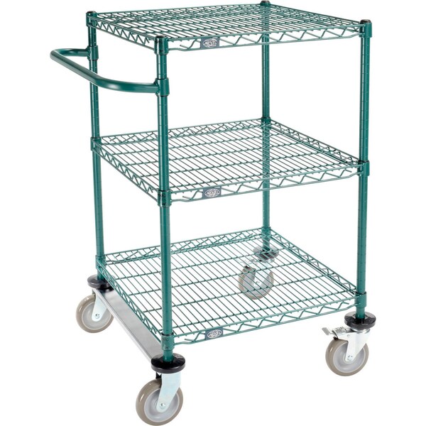 Global Industrial Nexel, 3 Shelf, Push Cart, Poly-Green, 24"W x 24"D x 40"H, Poly Casters, 2 Rigid, 2 Brake B3055454 - main