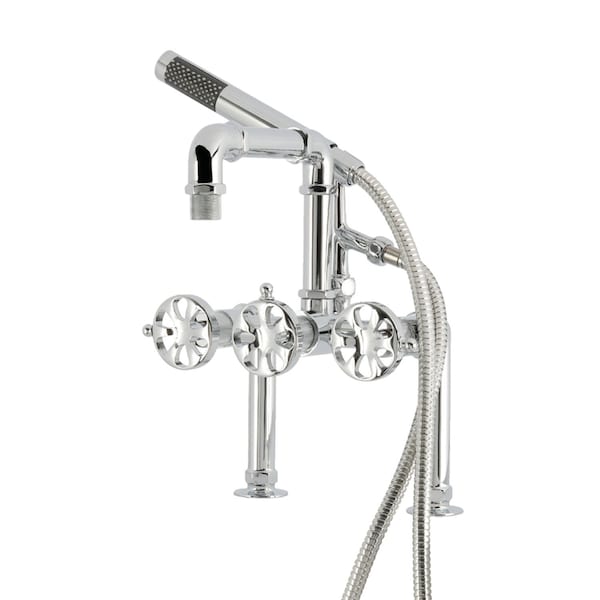 Kingston Brass 7" Center Deck-Mount Clawfoot Tub Faucet with Hand Shower, Polished Chrome AE6401RX - main