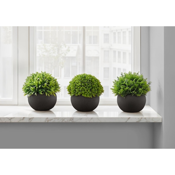 Monarch Specialties Artificial Plant, 5'' Tall, Grass, Indoor, Faux, Decorative, Green Plants, Black Pots, 3PK I 9552 - main