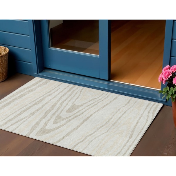 Homeroots 3' X 5' Ivory Beige And Taupe Faux Bois Washable Indoor Outdoor Area Rug 614485 - main
