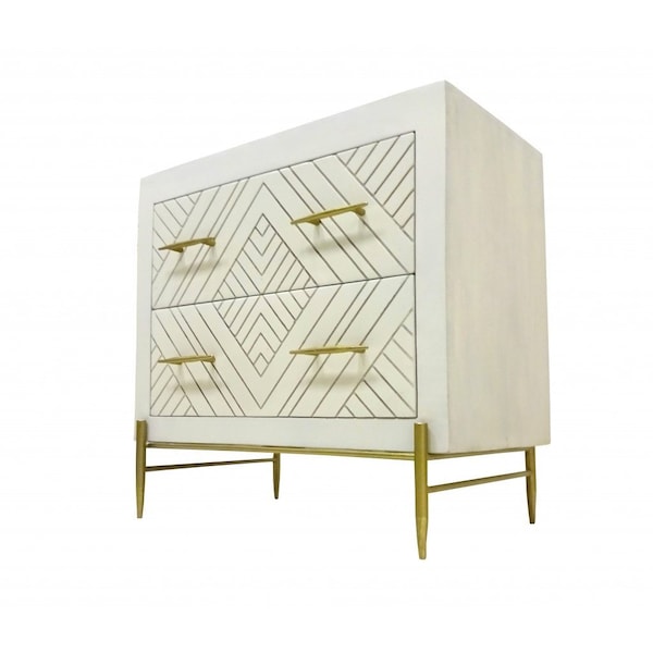 Homeroots 28" White Solid Wood Two Drawer Nightstand 488774 - main