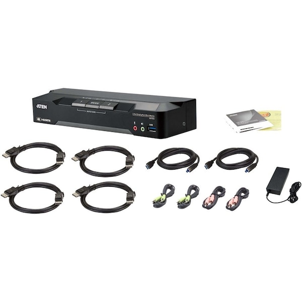 Aten 2-Port 4K DisplayPort Dual Display Mini-Matrix KVM with Boundless Switching CM1942 - main