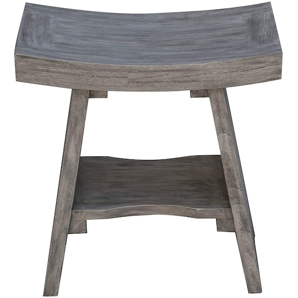 Homeroots 18" Gray Solid Wood Rectangular Shower Bench With Shelf 376753 - main