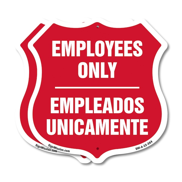 Signmission Bilingual Employees Only Shield Sign Emp, 12 inch X 12 inch, Aluminum Metal Sign, 2PK SHI-A-2PACK-12-364 - main