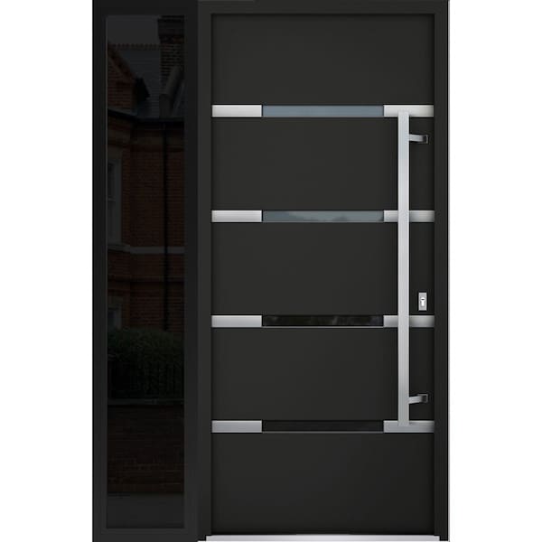 Vdomdoors Steel Door Deux 1105 Black Enamel Sidelight Exterior Window Sidelite Stainless Inserts Entry Door P DEUX1105EXD-BLK-W36+12xH80-LH-O - main