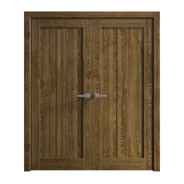 Sartodoors Interior Solid French Double Doors 48 x 84 inches, Ego 5006 Marble Oak, Wood Interior Solid Panel EGO5006DD-DMR-4884 - main