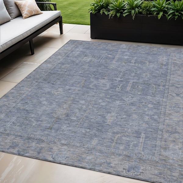 Homeroots 5' X 8' Denim Blue And Gray Oriental Washable Indoor Outdoor Area Rug 604714 - main