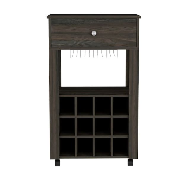 Homeroots Espresso Rolling Bar Cart With Wine Storage 478382 - main