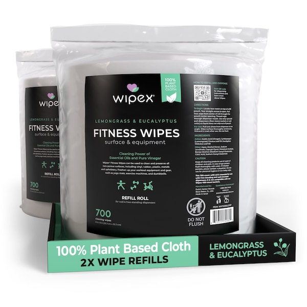 Wipex Plant-Based Fitness Wipes Lemongrass/Eucalyptus 700ct Refills, 1400 Natural Gym Equipment Wipes, 2PK WX72082LERP-2 - main