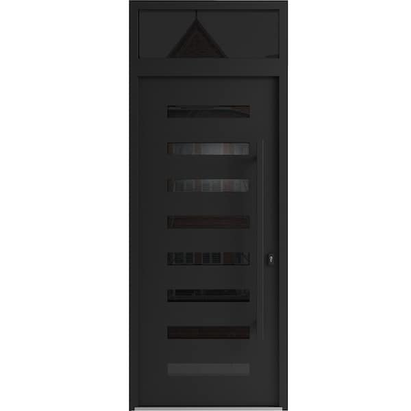 Vdomdoors Aluminum Door Iron 0188 Black Entry Steel Metal Classic Painted 36 x 94 (36 x 80+14)-Left Inswing IRON0188EXD-BLK-W36xH80+14-LH-I - main