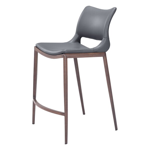 Homeroots Set of Two 25" Dark Gray and Brown Faux Leather and Steel Low Back Counter Height Bar Chairs 555688 - main